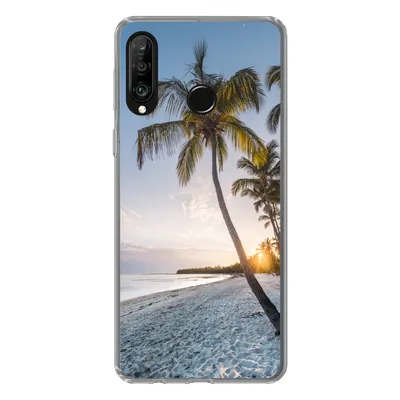 Produktbild von MuchoWow® Handyhülle Schutzhülle Hülle für Huawei P30 Lite Strand - Sonnenuntergang - Palme Silikon Softcase Handy Hülle - Handyhülle