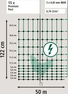 Immagine prodotto di AKO fencing Geflügelnetz Premium elektrifizierbar, L x H 50 m x 122 cm