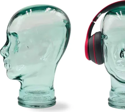 Obrázek produktu pro Skleněná hlava STANDS transparentní + satén | 29cm skleněná hlava | barva: T01 čirá