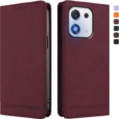 Image de Etui pour Honor X70i, étui rétro en cuirPolyuréthaneavec support et fentes pour cartes de crédit Rouge