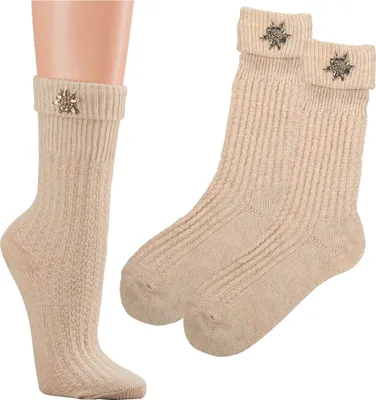 Produktbild von 2 Paar Trachtensocken mit Edelweiß Pin Trachten Socken Leinen Gr. 39/42