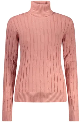 Produktbild von Rosa Damenpullover mit Zopfstrick & Rollkragen aus Norwegen 1963