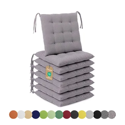 Zdjęcie produktu dla Poduszki siedziskowe Lavea® 40x40 cm - zestaw 8 sztuk, z paskami materiałowymi – do użytku na zewnątrz i wewnątrz – zmywalne i odporne na warunki atmosferyczne – idealne do krzeseł ogrodowych i balkonowych – kolor: antracyt i biały