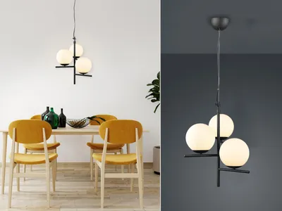 Produktbild von Pendelleuchte Schwarz matt mit Glaskugel Schirmen Weiß