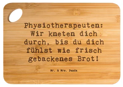 Produktbild von Mr. & Mrs. Panda holzschneidebrett Spruch Physiotherapeut Kneten - Transparent - Geschenk, Frühstücksbrettchen, schneidbrett, Schneidebrett, handgefertigte Geschenke