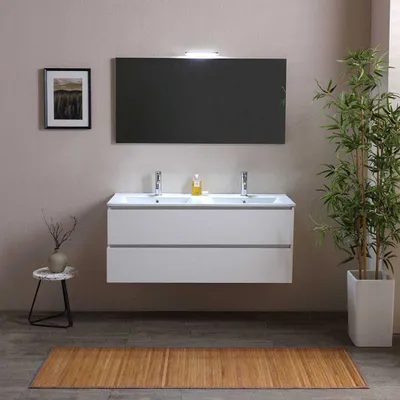 Immagine prodotto di Mobile bagno 120 cm con 2 cassetti bianco effetto legno  doppio lavabo luce a led | Berlin