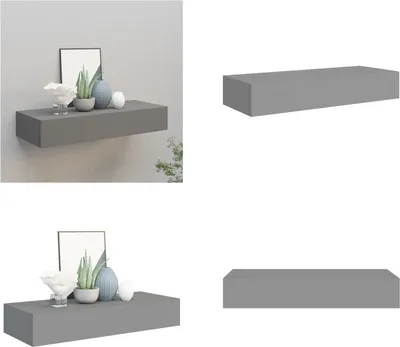Produktbild von vidaXL Wandregal mit Schublade Grau 60x23,5x10 cm MDF - Schubladenregal - Schubladenregale - Wandregal - Wandregale