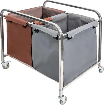 Zdjęcie produktu dla Wózek kosz serwisowy hotelowy na pranie 2-komory Mega-M 90x65x85 cm szaro-brązowy
