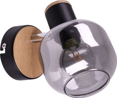 Näve Leuchten Wandleuchte FUMOSO mit E14 Wandleuchte FUMOSO mit E14 Glas-Wand Spot "FUMOSO", Wandlampe aus Metall und Rauchglas in Schwarz, und Natur, mit E14-Fassung, für Esszimmer, Wohnzimmer, Diele oder Büro, Leuchte für Wohnzimmer, Esszimmer, Flur oder Diele 16 x 14 cm