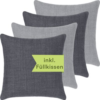 Selfitex Sofakissen, 40x40 4er Set mit Füllung und Bezug, weiche Couchkissen, strukturierter Polsterstoff, inkl. Kissenfüllung, Farbe: Grau