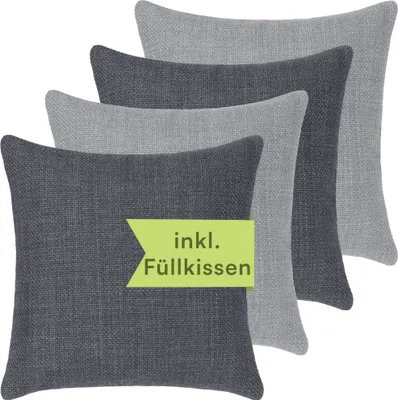 Produktbild von Selfitex Sofakissen, 40x40 4er Set mit Füllung und Bezug, weiche Couchkissen, strukturierter Polsterstoff, inkl. Kissenfüllung, Farbe: Grau