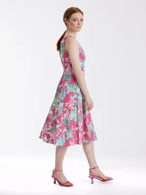 Produktbild von Fox's Damen Kleid Hoola Pink Türkis Floral Gemustert Midi Sommerkleid