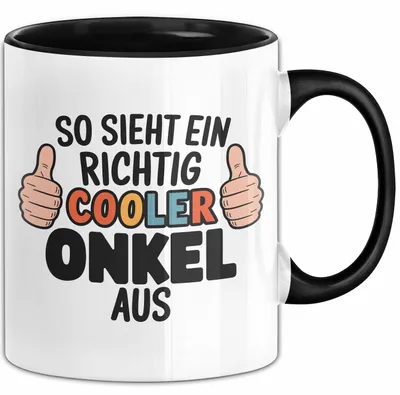 Produktbild von Onkel Nichte Neffe Tasse Geschenk Lustige Geschenkidee Spruch So Sieht Ein Richtig Cooler Onkel Aus (Schwarz)