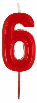 Immagine prodotto di Candela per torta di compleanno, colore rosso, con numero 6 e effetto glitter - Misura unica