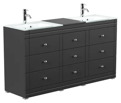 Produktbild von Stand Doppel Badmöbel Vitro Klassik inkl. Glasbecken anthrazit : Anthrazit Varianten: Anthrazit
