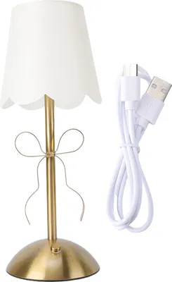 Immagine prodotto di Lampada da tavolo con fiocco e paralume in tessuto, grazioso letto decorativo ricaricabile senza fili in metallo per la camera da letto