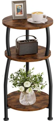 Immagine prodotto di Tavolino laterale rotondo, 3 ripiani, 30 x 55 cm, colore marrone, metallo, design moderno