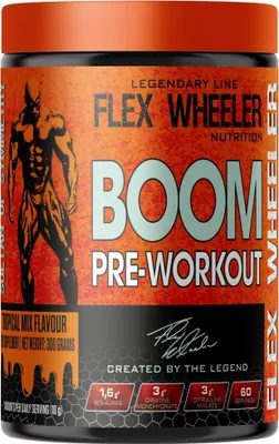 Imagen del producto de Serie Signature de Flex Wheeler | Fórmula pre-entrenamiento BOOM, sabor ponche tropical