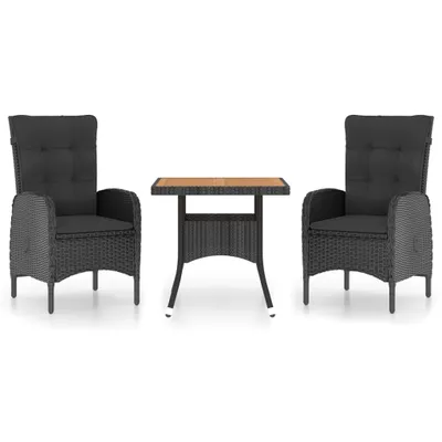Produktbild von "2026 Aktion" 3-tlg. Garten-Essgruppe - elegantes Design - Sitzgruppe/Gartenmöbel-Set - Poly Rattan und Akazienholz Schwarz - Terassenmöbel NeuMöbel919127