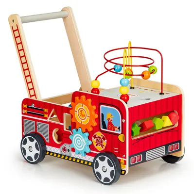 Zdjęcie produktu dla Edukacyjny drewniany pchacz z klockami dla dzieci - Straż Pożarna