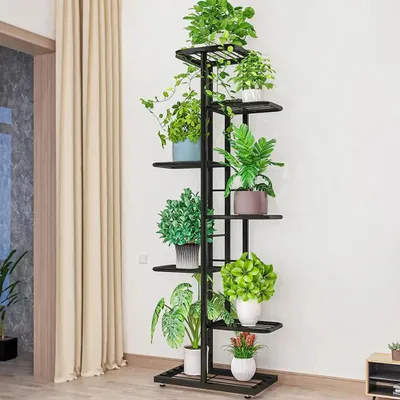 Image de Support à plantes en métal - Étagère d'angle pour pots de fleurs - 7 niveaux - Pour l'intérieur et l'extérieur - Balcon et terrasse - Gris foncé