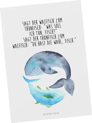 Produktbild von Mr. & Mrs. Panda Postkarte Walfisch Thunfisch - Weiß - Geschenk, Witz, bildkarte, Ansichtskarte, Postkarten, Wal, Spruch Lustig, Lustige Sprüche, Tunfisch, Wahl