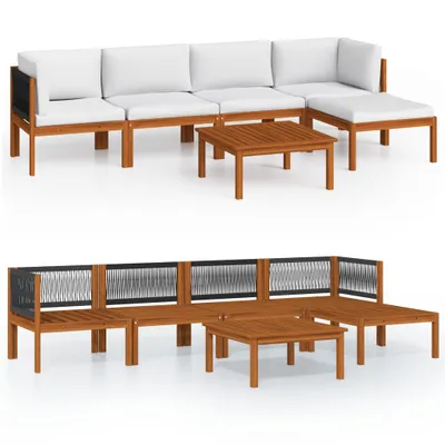 Produktbild von vidaXL 6-tlg. Garten-Lounge-Set mit Kissen Cremefarbenes Holz Akazie & Seil