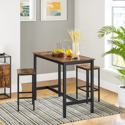Produktbild von VASAGLE Bartisch Bartisch-Set, Esstisch(120 x 60 x 90 cm) mit 2 Barhochern
