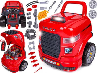 Produktbild von Mechaniker-Bausatz, Auto Auto Abschrauben Motor, Werkstatt 61 Teile, LKW, Roter LKW