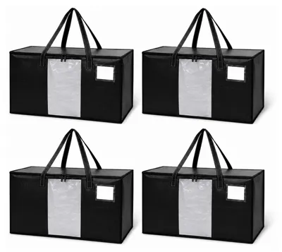 Immagine prodotto di Relaxdays, set di 4 sacche per traslochi, capacità di 100 litri ciascuna, chiusura a zip su tutti i lati, finestra trasparente, sacche per trasporto e conservazione, colore nero