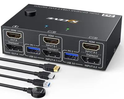 Obrázok produktu pre USB 3.0 KVM prepínač s podporou dvoch monitorov, rozlíšenie 4K pri 60 Hz