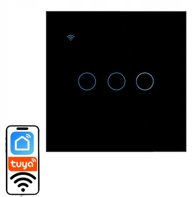 Obrázek produktu pro eLumos Dotykový vypínač světla WiFi, trojitý, černý, skleněný