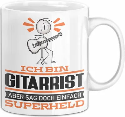 Produktbild von Gitarrist Geschenk Tasse Ich Bin Gitarrist Aber Sag Doch Einfach Superheld Lustige Geschenkdiee für Gitarrist Kaffee-Becher (Weiß)