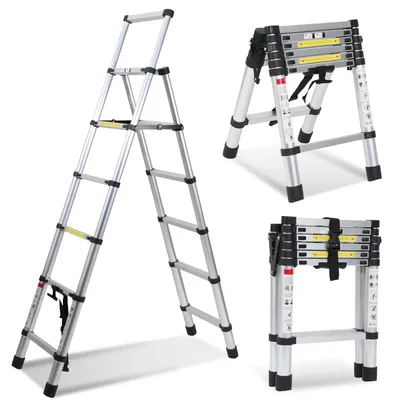 Obrázek produktu pro Teleskopická žebřík - 1,7 m + 2 m, hliník - 11 příček - nosnost 150 kg
