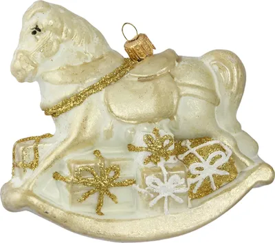 Produktbild von Glas Gold Schaukelpferd mit Geschenken