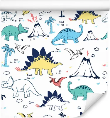 Produktbild von 10m VLIES TAPETE Rolle Kinderzimmer Dinosaurier Wolken Palmen Vulkane XXL