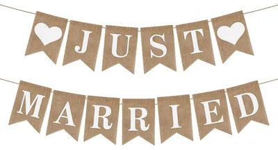 Just Married Banner – Vintage Wimpelkette aus Leinen, 12,99 g