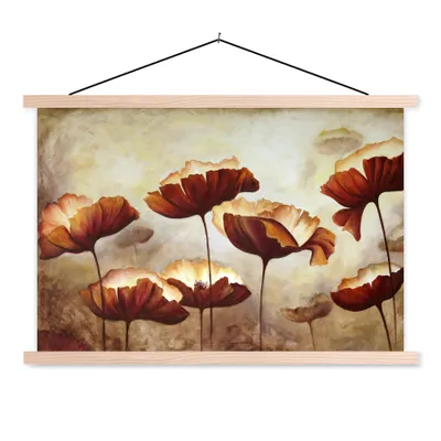 Produktbild von MuchoWow® Textilposter Malerei - Blumen - Ölfarbe - Pflanzen 60x40 cm mit holzfarbenen Rahmen - Bilder