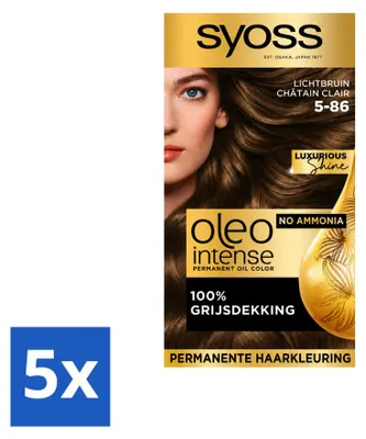 Immagine prodotto di 5 confezioni di SYOSS Oleo Intense 5-86, colorazione permanente per capelli - Biondo chiaro - Confezione vantaggiosa - 5 pezzi