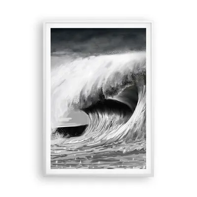 Produktbild von Gerahmtes Poster - Weißer Rahmen - Welle Zeichnung Schwarzweiß - 70x100 cm - Wand Bild - Wanddeko - Wandbilder - Wandposter - Bilderrahmen - Bilder - Kunstdruck - Wandbild - P2WPA70x100-4264