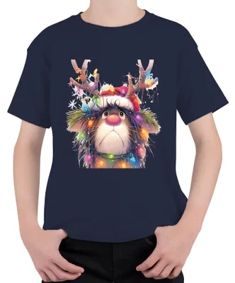 Produktbild von Rudolf Rentier Lichterkette Weihnachten niedlich Cartoon Geschenk Kinder T-Shirt, Navy, 128