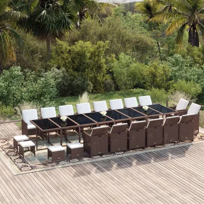 Image de The Living Store Ensemble de jardin 21 pièces avec coussins en polyrotin brun