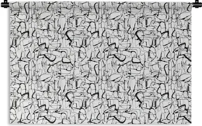 Produktbild von MuchoWow® Wandteppich Wandbehang Linienkunst - Abstrakt - Muster - Schwarz und Weiß 120x80 cm Tapisserie Dekoration Wandtuch - Wanddekorationen - Wandtücher