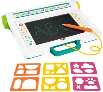 Image de Bureau Apprentissage et Dessin Fisher-Price, Tablette Écriture, Ardoise Magique, 6 Pochoirs, JDL70