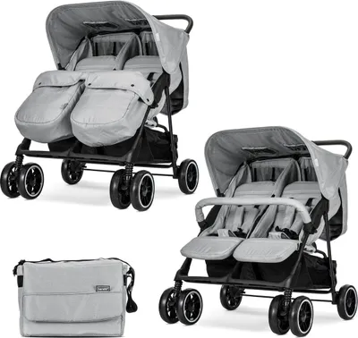 Produktbild von Lorelli Zwillingskinderwagen TWIN Wickeltasche Einhand-Klappsystem Fußabdeckung grau gemustert