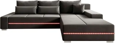Produktbild von Juskys Sofa Davos Rechts mit Schlaffunktion, Bettkasten, Samt-Bezug & LED - Dunkelgrau