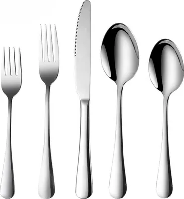 Immagine prodotto di Happiq Set di posate da 5 pezzi - Coltello, forchetta, cucchiaio - Per la cena, la cucina e l'esterno - Acciaio inossidabile con coltelli da bistecca - Elegante e portatile