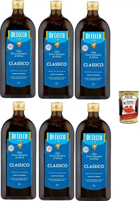Produktbild von De Cecco Classico Extra Vergines Olivenöl, Kaltgepresst, 6 Flaschen x 1L, Ausgewogener Geschmack, +Italian Gourmet polpa 400g