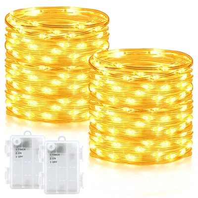 Lichterkette 10 m, 100 LEDs, warmweiß, IP65, Timer, 2er-Set