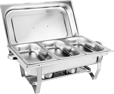 Produktbild von Happyment Buffetwarmer PRO – Chafing Dish – Warmhaltebehälter – 3 x 3 Liter – Edelstahl – Buffetwärmer Set